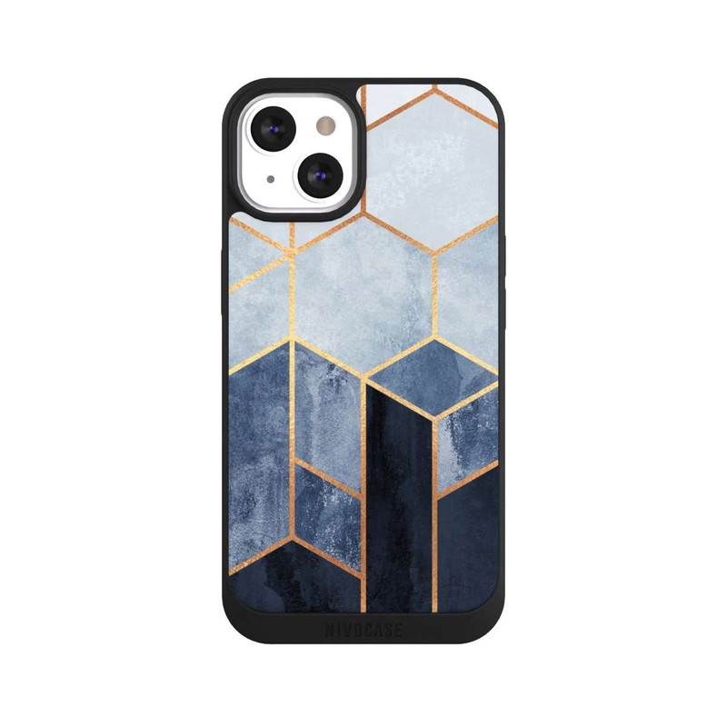 iPhone 13 NIVOpure Blauer Farbverlauf Sechsecke Golddruck