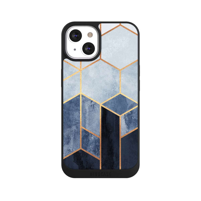 iPhone 13 NIVOpure Impression d'or d'hexagones bleus doux