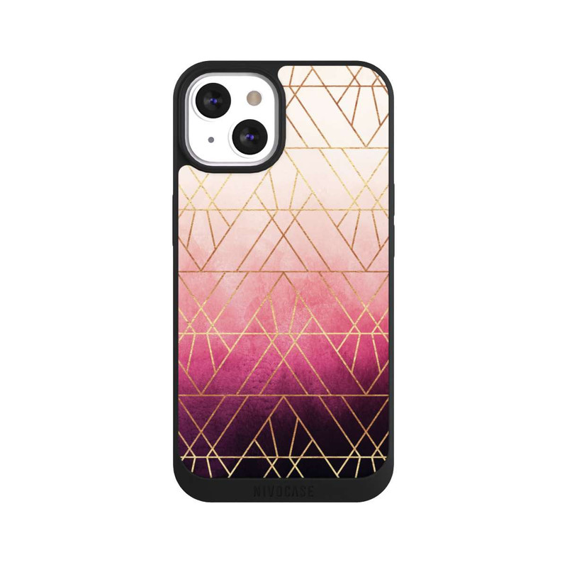 iPhone 13 NIVOpure Triangles ombrés roses imprimé doré
