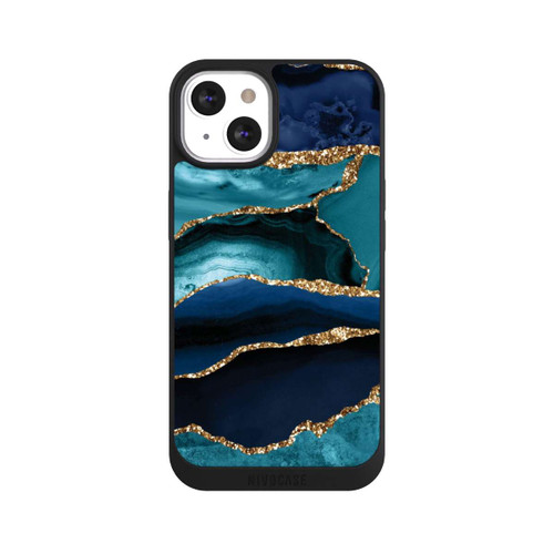 Apple iPhone 13 NIVOpure Dark and Light Blue Marble Gold Glitter Look