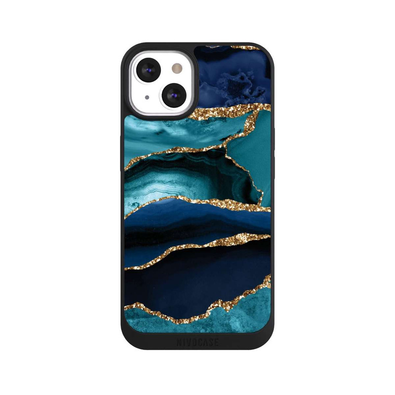 iPhone 13 NIVOpure Dark and Light Blue Marble Gold Glitter Look