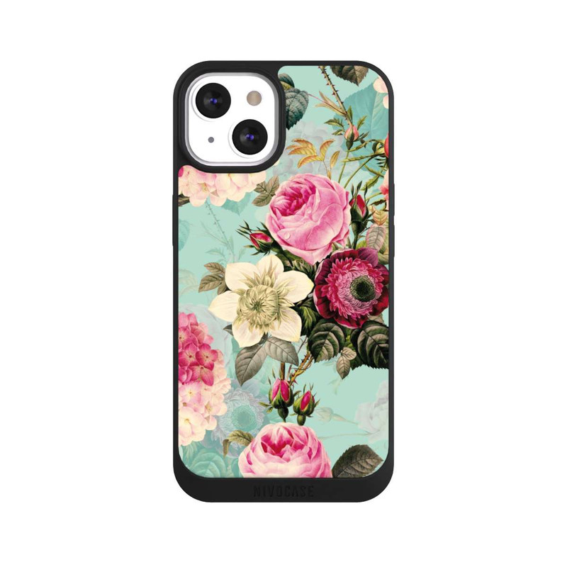 iPhone 13 NIVOpure Roses en papier peint turquoise