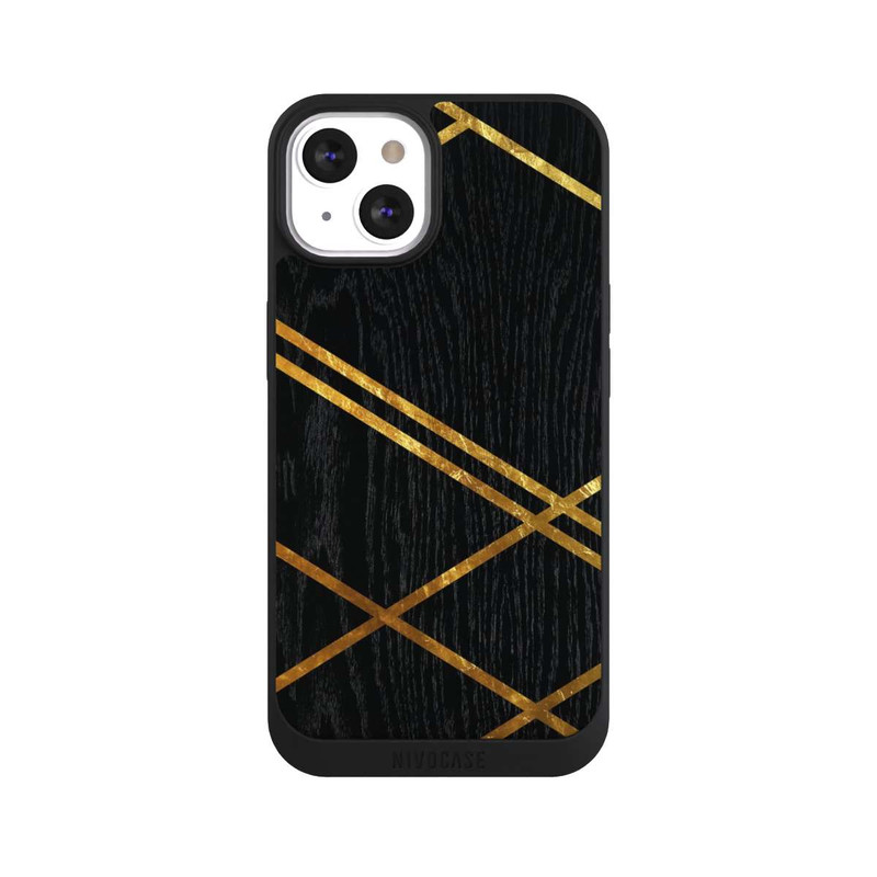 iPhone 13 NIVOpure Noir Motif géométrique Rayures dorées