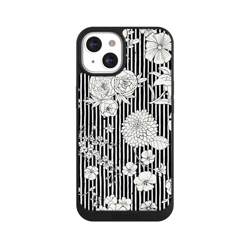 iPhone 13 NIVOpure Flowers and Stripes Black and White