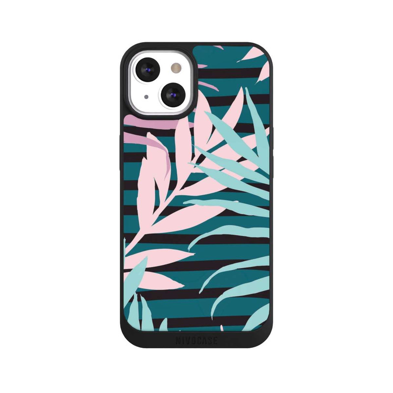 iPhone 13 NIVOpure Feuilles de jungle pastel rose sarcelle