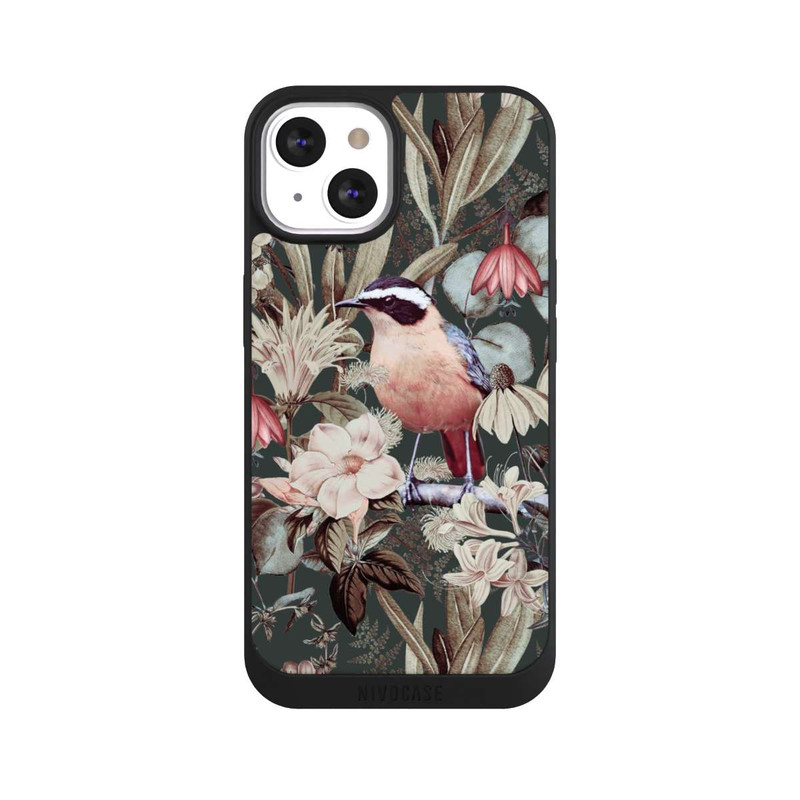 iPhone 13 NIVOpure Orangefarbener Vogel im Vintage Blumenmuster