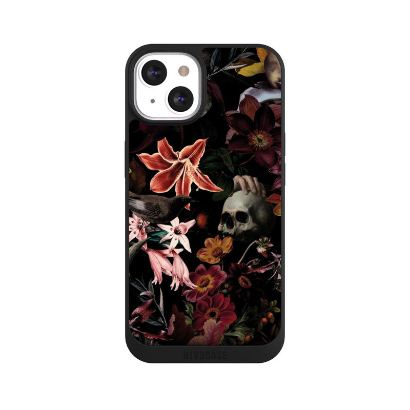 iPhone 13 NIVOpure Totenköpfe und Blumen auf dunklem Hintergrund