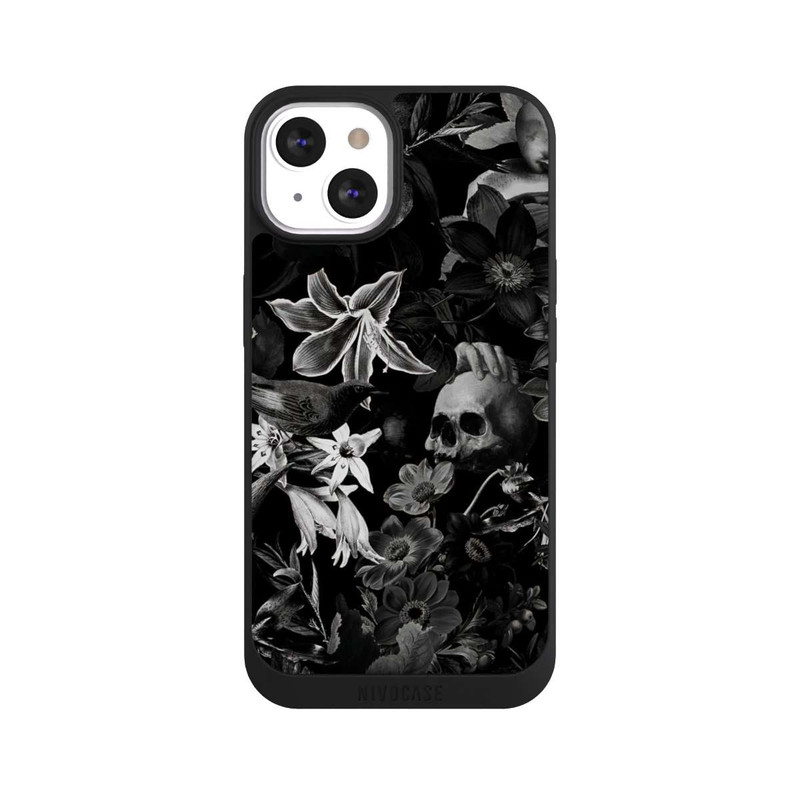 iPhone 13 NIVOpure Crânes et fleurs sur fond noir