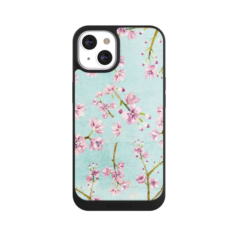 iPhone 13 NIVOpure Motif de brindilles de fleurs de cerisier bleu clair