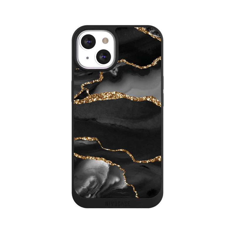 iPhone 13 NIVOpure Dunkle Marmorstreifen im Goldlook