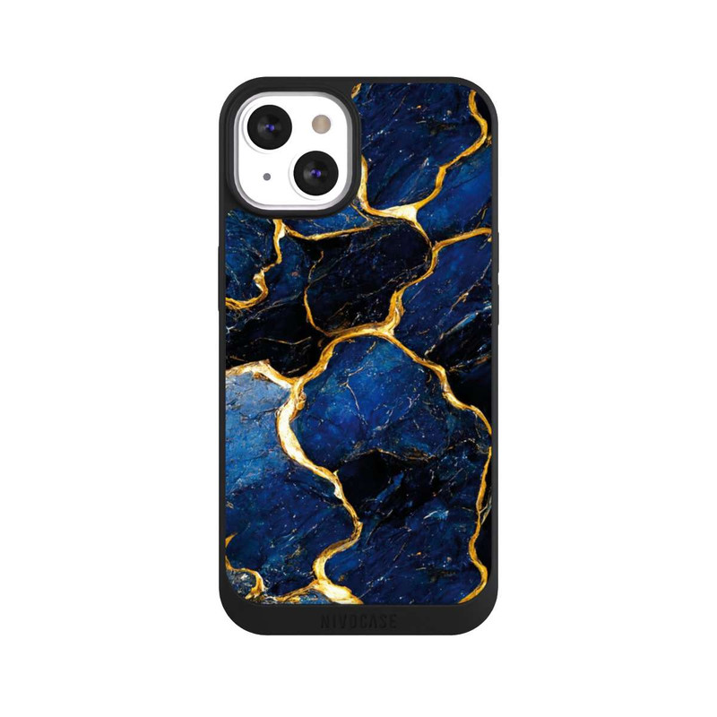 iPhone 13 NIVOpure Couches d'impression en marbre bleu et or