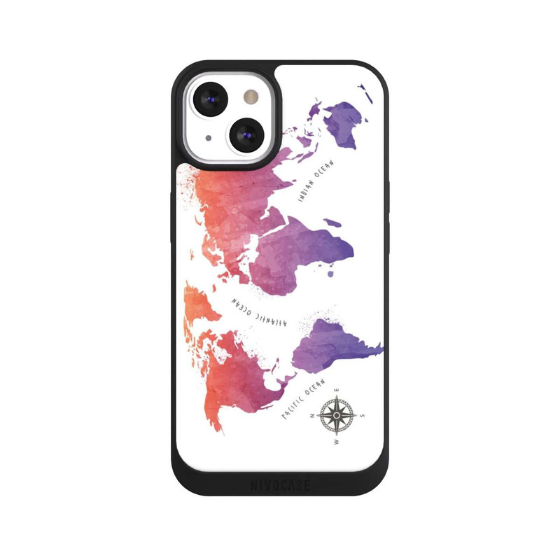 iPhone 13 NIVOpure Carte du monde aquarelle blanche