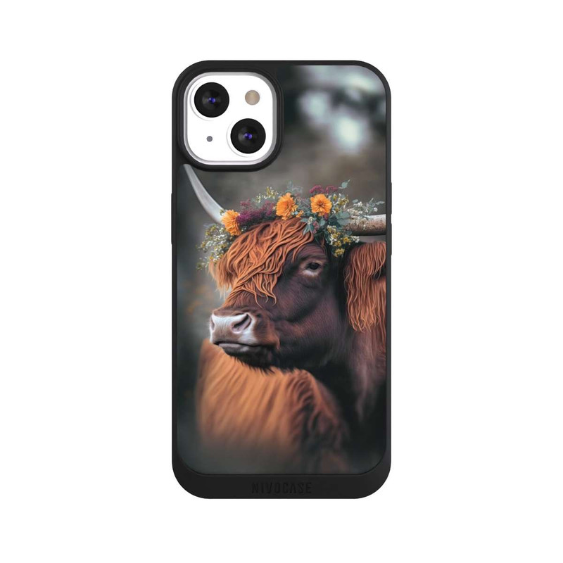 iPhone 13 NIVOpure Vache des Highlands avec des fleurs avec IA