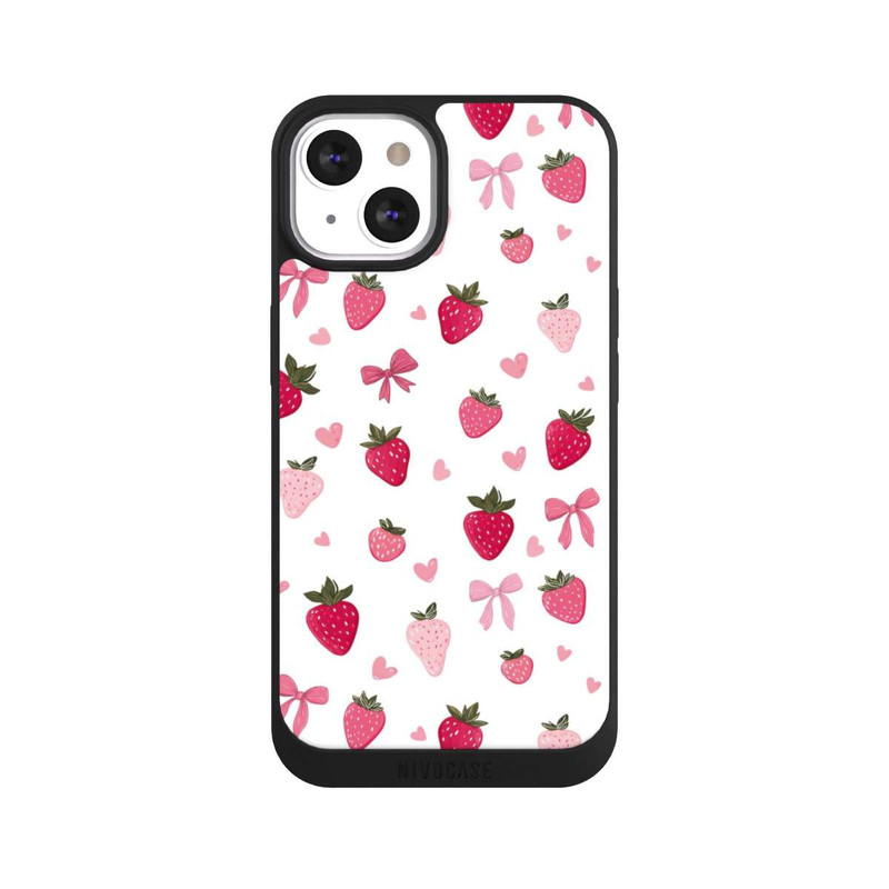 iPhone 13 NIVOpure Strawberry Ribbon Pattern Pink