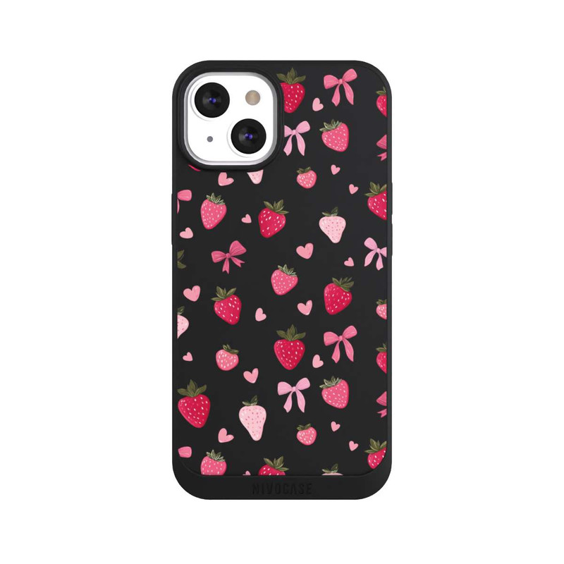 iPhone 13 NIVOpure Strawberry Ribbon Pattern Pink Transparent