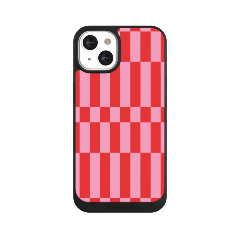 iPhone 13 NIVOpure Checked Abstract Bold Coral Red and Pink Color Block
