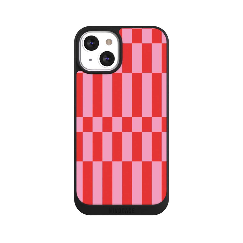 iPhone 13 NIVOpure Checked Abstract Bold Coral Red and Pink Color Block