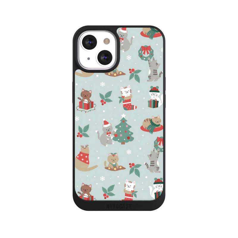 iPhone 13 NIVOpure Cute Winter Wonderland Christmas Festive Cats on Teal