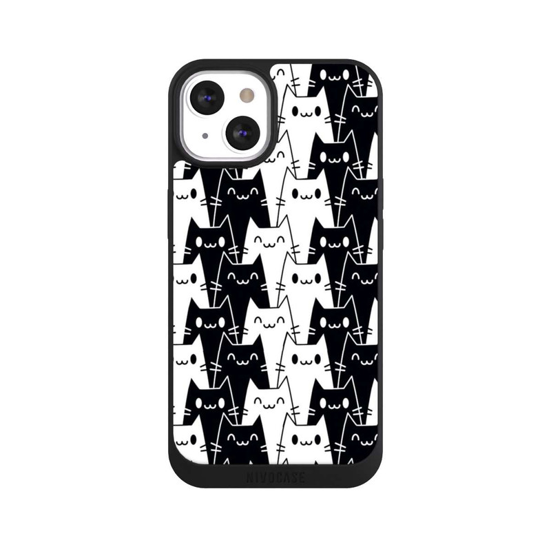 iPhone 13 NIVOpure Katzentapete Schwarz Weiß