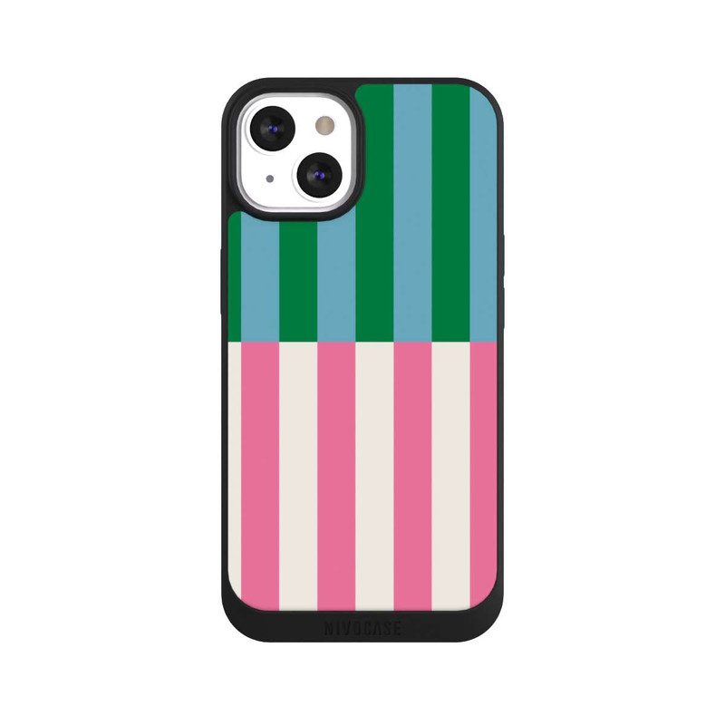 iPhone 13 NIVOpure Streifenmuster Grün Rosa