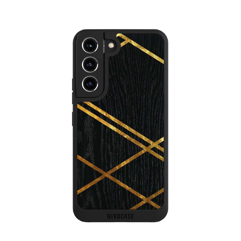 Galaxy S22 NIVOpure Noir Motif géométrique Rayures dorées