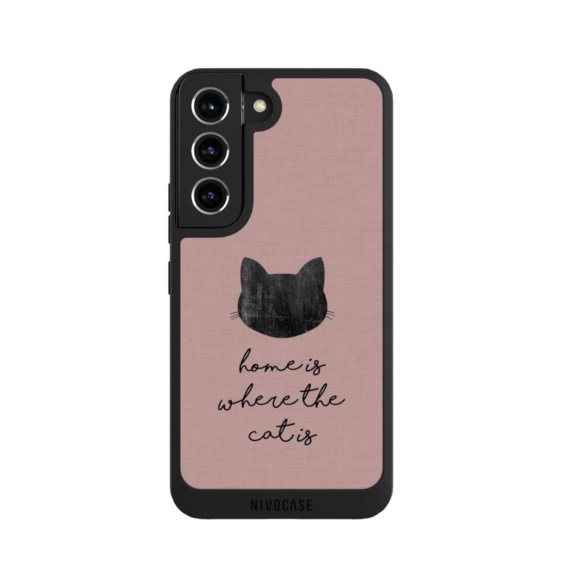 Galaxy S22 NIVOpure Home Is Where The Cat Is - Noir sur rose