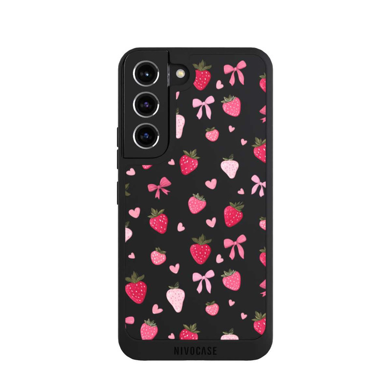 Galaxy S22 NIVOpure Strawberry Ribbon Pattern Pink Transparent