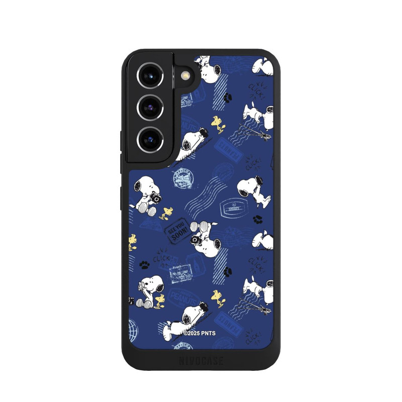 Galaxy S22 NIVOpure Peanuts Travel Stamps Pattern Blue