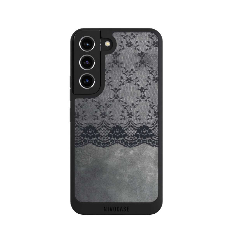 Galaxy S22 NIVOpure Schwarzes Spitzenmuster auf grauem Hintergrund