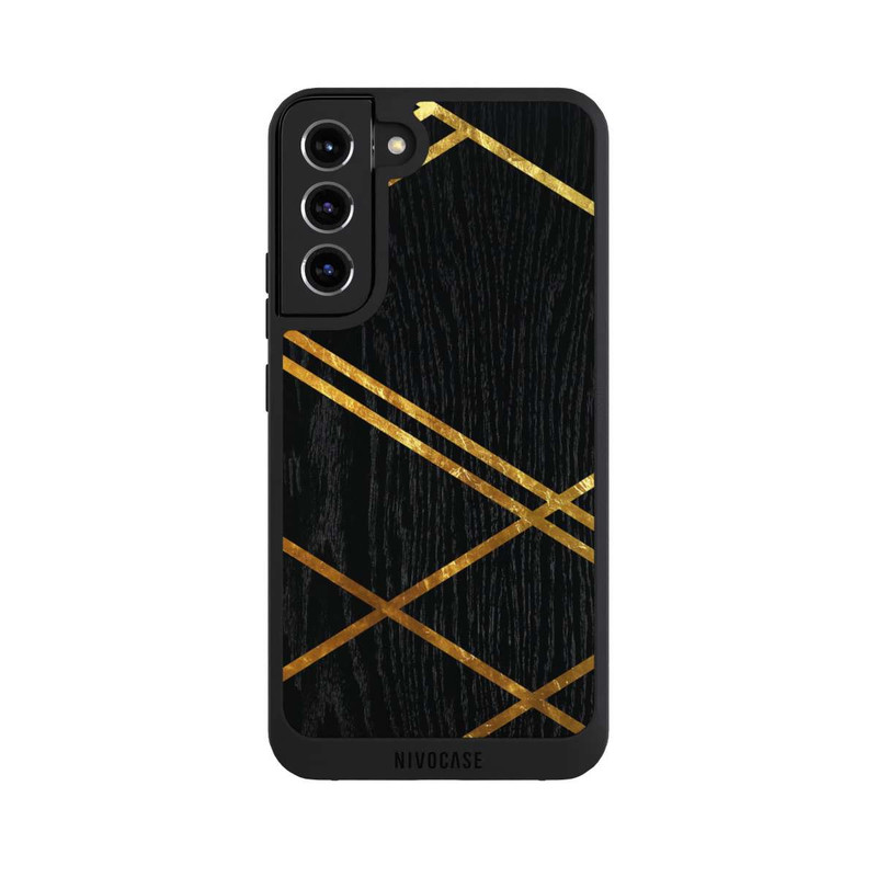 Galaxy S22 + NIVOpure Schwarzes geometrisches Muster Goldene Streifen