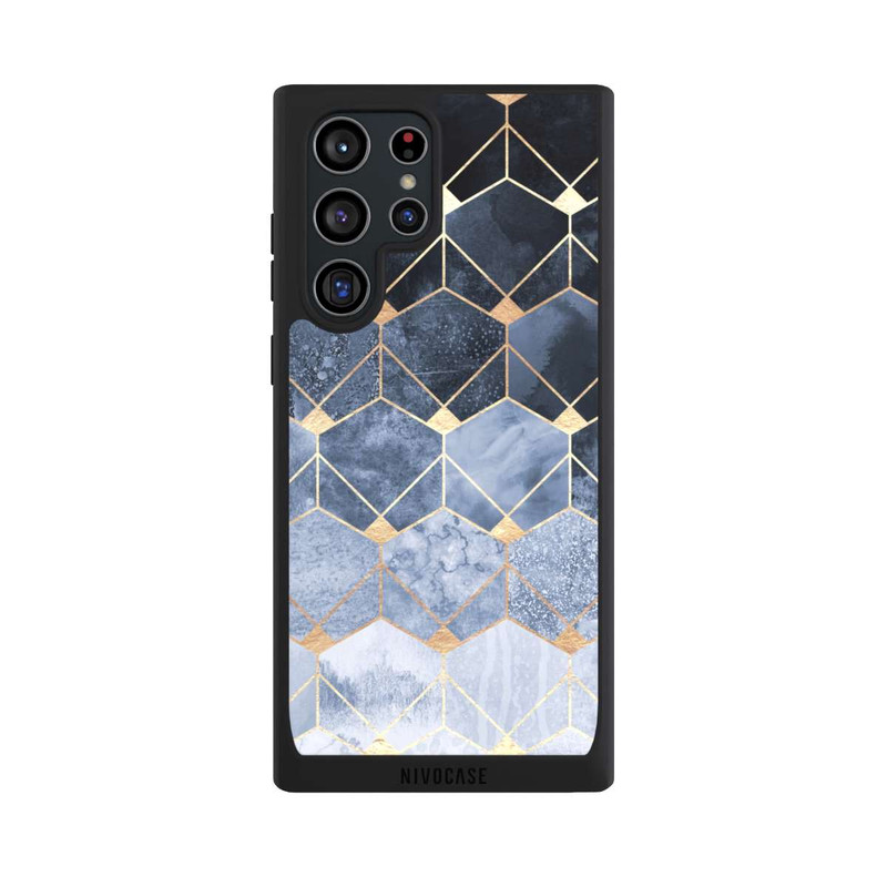 Galaxy S22 Ultra NIVOpure Blaue Sechsecke und Diamanten Golddruck