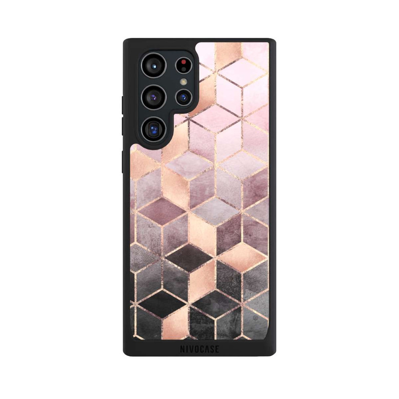 Galaxy S22 Ultra NIVOpure Imprimé Cubes Dégradés Gris Rose