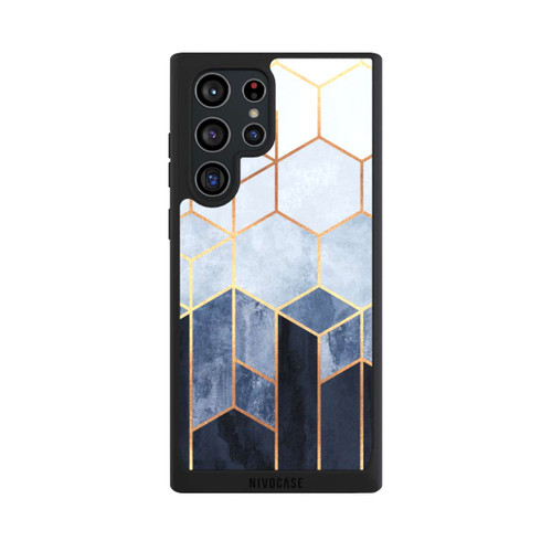 Samsung Galaxy S22 Ultra NIVOpure Soft Blue Hexagons Gold Print