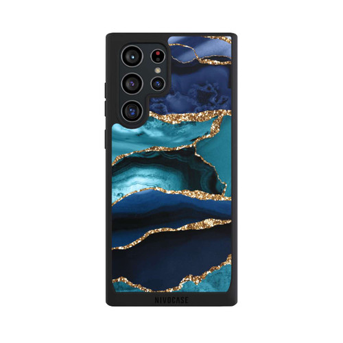 Samsung Galaxy S22 Ultra NIVOpure Dark and Light Blue Marble Gold Glitter Look