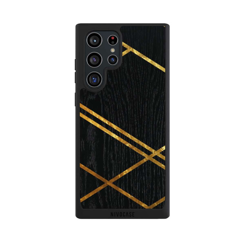 Galaxy S22 Ultra NIVOpure Schwarzes geometrisches Muster Goldene Streifen