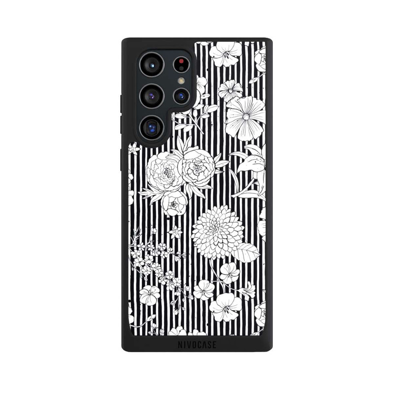 Galaxy S22 Ultra NIVOpure Fleurs et rayures noir et blanc
