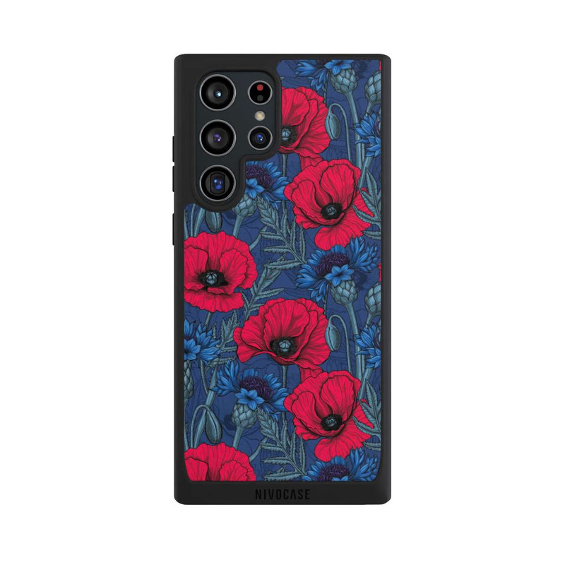 Galaxy S22 Ultra NIVOpure Coquelicots et bleuets sur fond bleu