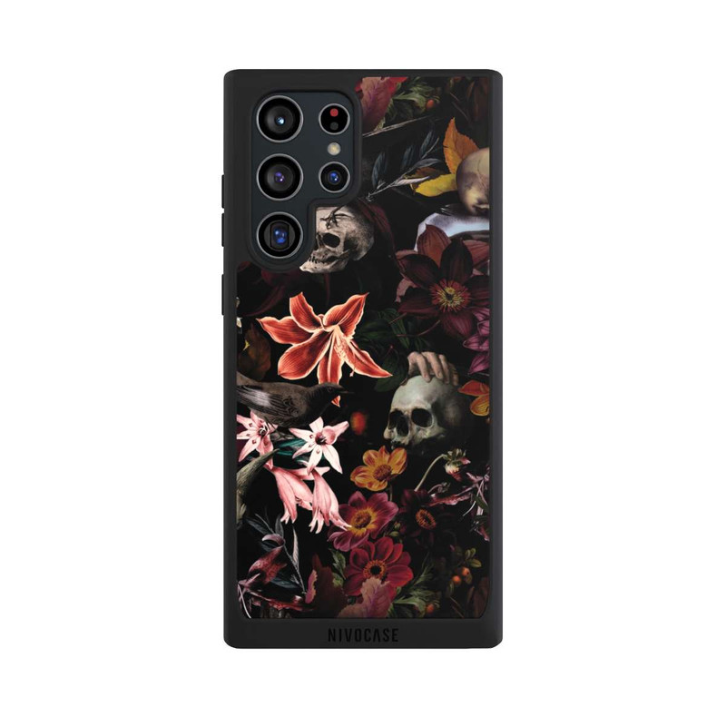 Galaxy S22 Ultra NIVOpure Crânes et fleurs sur fond sombre