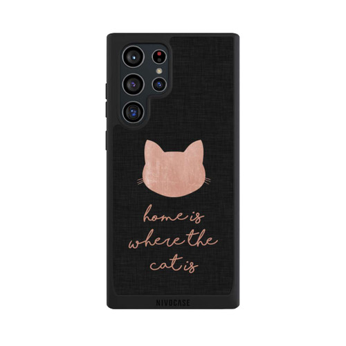 Samsung Galaxy S22 Ultra NIVOpure Home Is Where The Cat Is - Pink on Black 