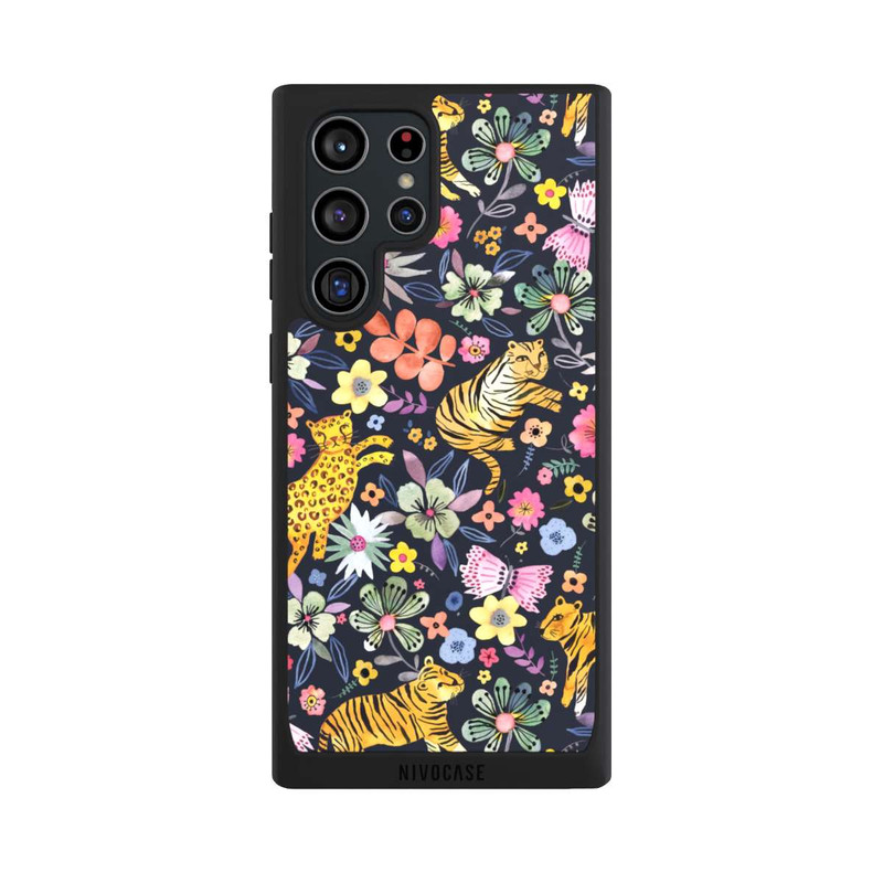 Galaxy S22 Ultra NIVOpure Frühlingsblumen mit Tiger schwarz