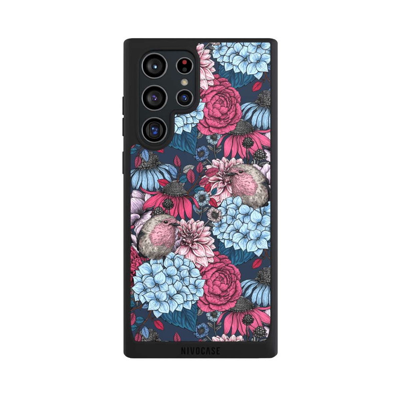 Galaxy S22 Ultra NIVOpure Oiseaux et fleurs rouge pétrole