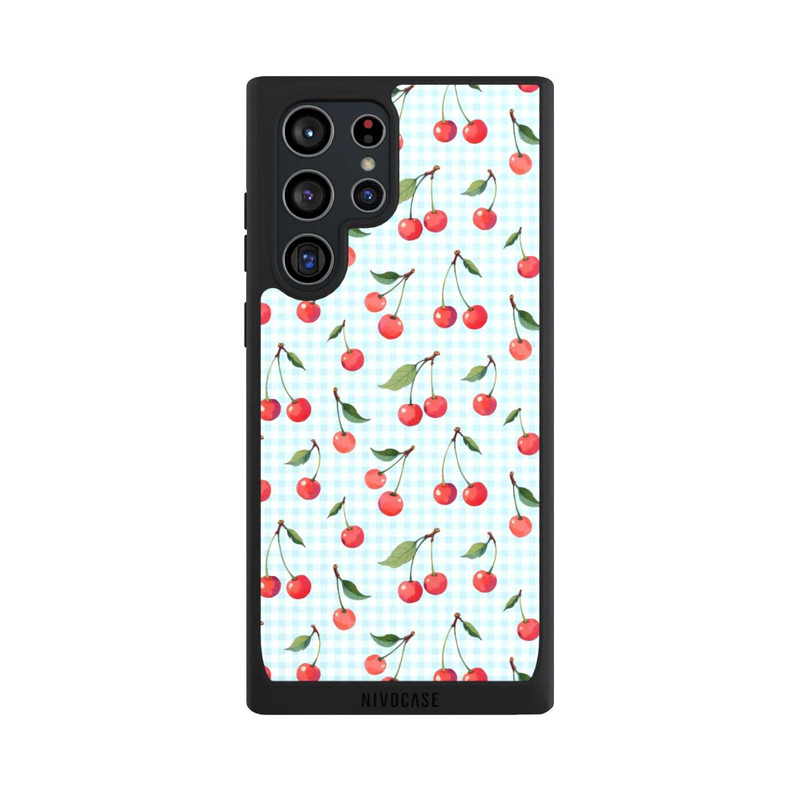 Galaxy S22 Ultra NIVOpure Cherries and Blue Gingham