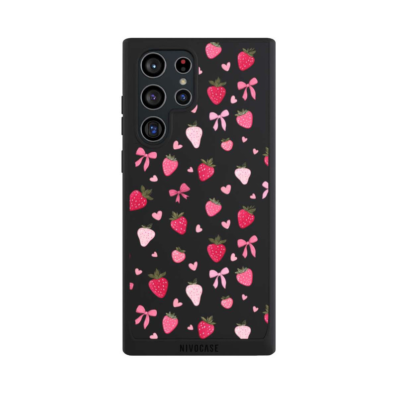Galaxy S22 Ultra NIVOpure Strawberry Ribbon Pattern Pink Transparent