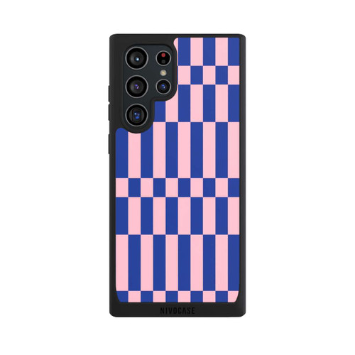 Samsung Galaxy S22 Ultra NIVOpure Checked Abstract Bold Electric Blue and Pink Color Block