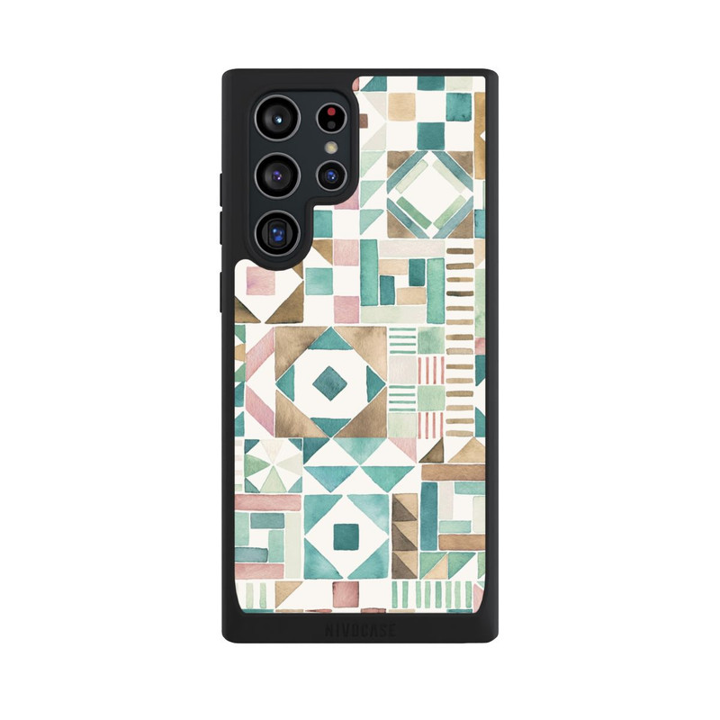 Galaxy S22 Ultra NIVOpure Geometric Blocks Retro Vintage Patchwork Green
