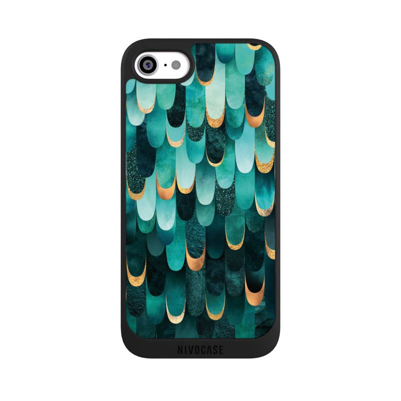 iPhone SE 2022 NIVOpure Imprimé or turquoise à plumes