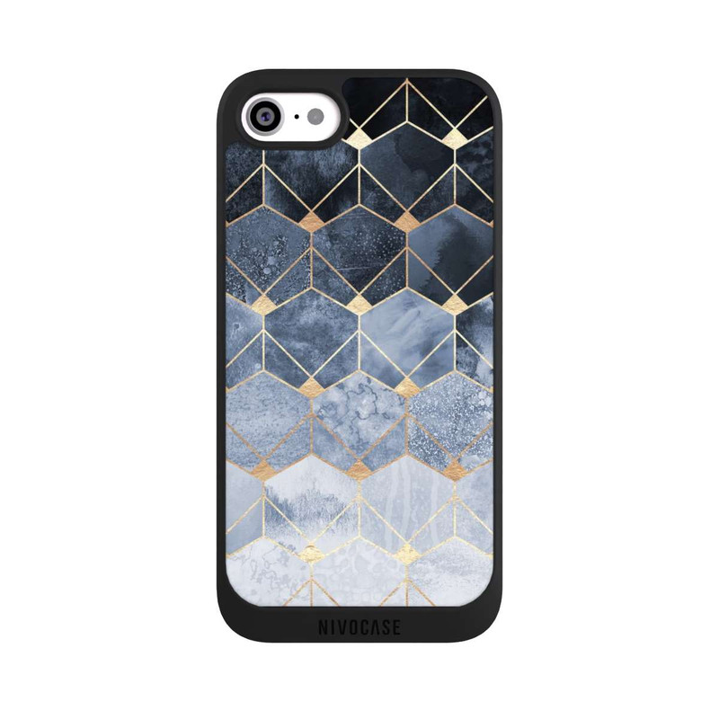 iPhone SE 2022 NIVOpure Impression Or Hexagones Bleus Et Diamants