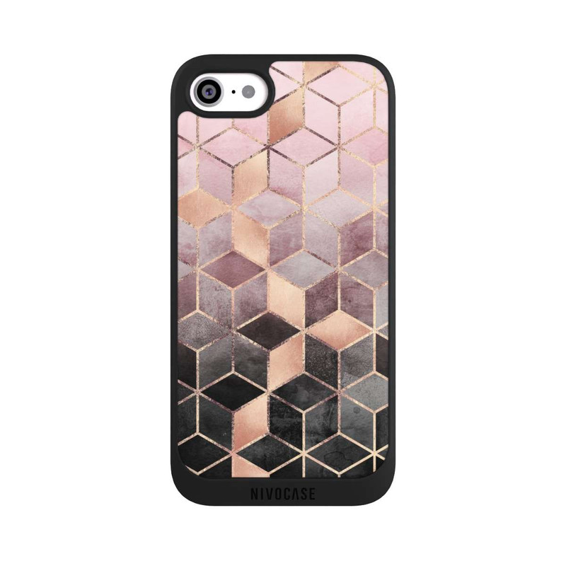 iPhone SE 2022 NIVOpure Imprimé Cubes Dégradés Gris Rose