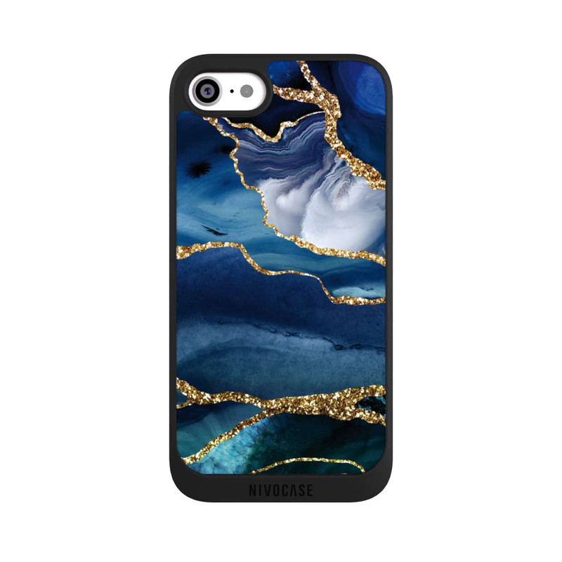 iPhone SE 2022 NIVOpure Blue Marble Gold Glitter Look