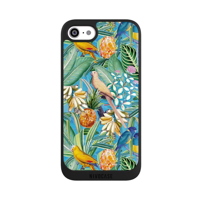 iPhone SE 2022 NIVOpure Tropical Parrots on Blue Wallpaper